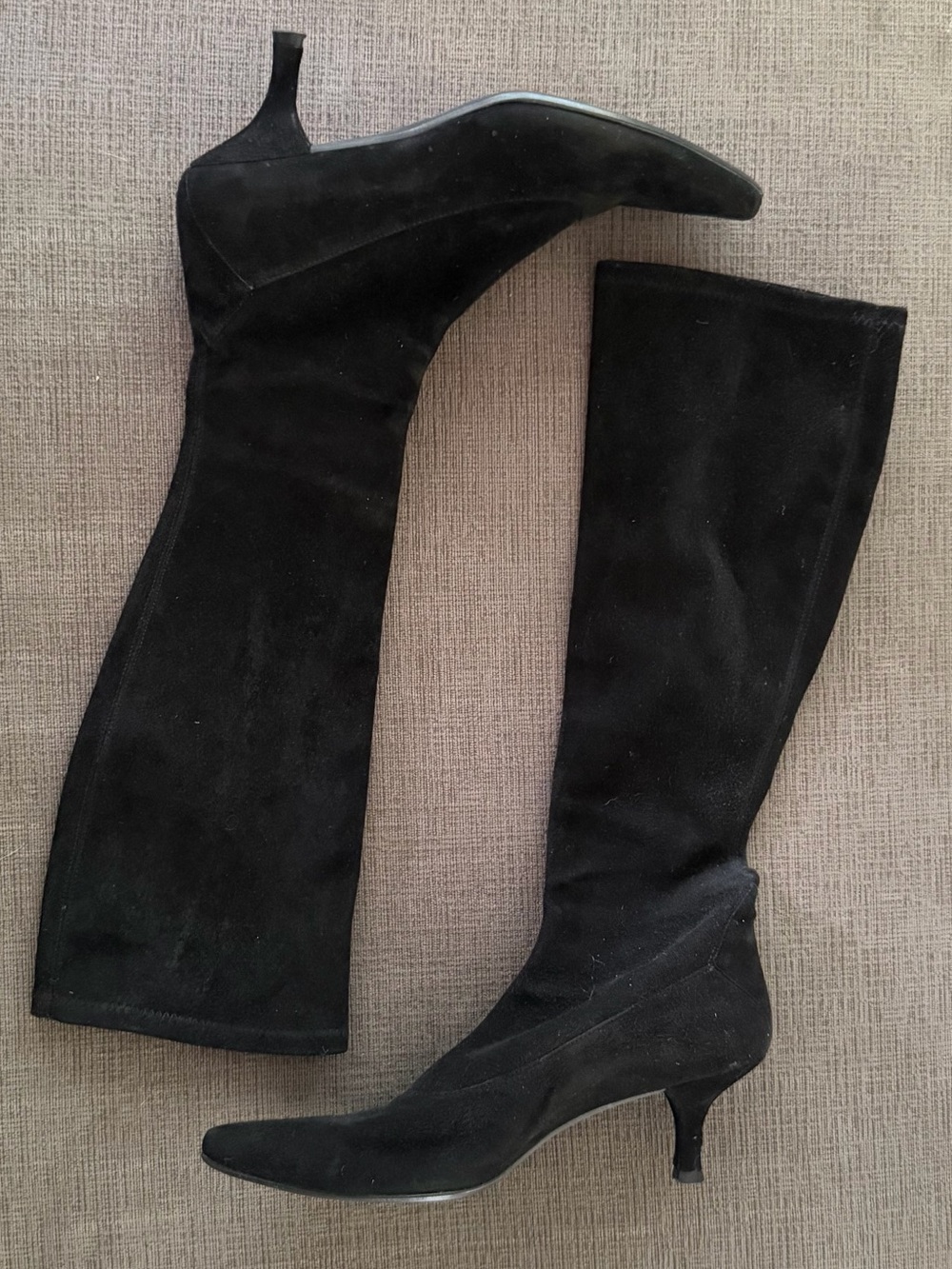 Stuart Weitzman Black Suede Over-the-Knee Kitten Heel Boots